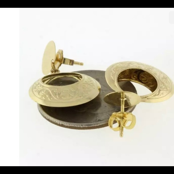 Vintage ornate 14k gold hoop earrings - Picture 4 of 5